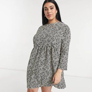 Long sleeve smock mini dress in animal print